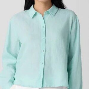 Eileen Fisher Organic Handkerchief Linen Classic Collar Short Shirt Sz S